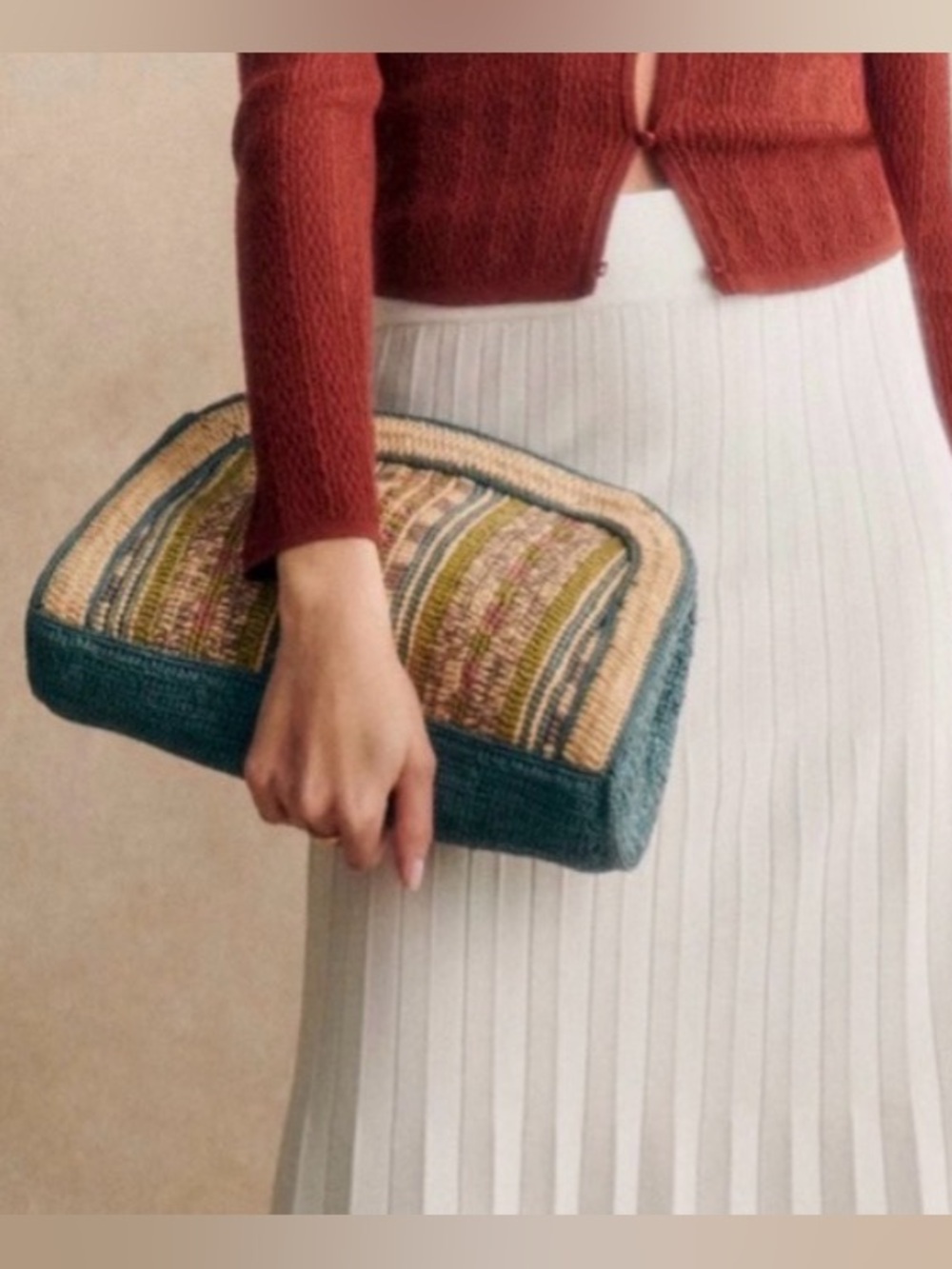 SEZANE Carla multi color straw raphia clutch pochette rare